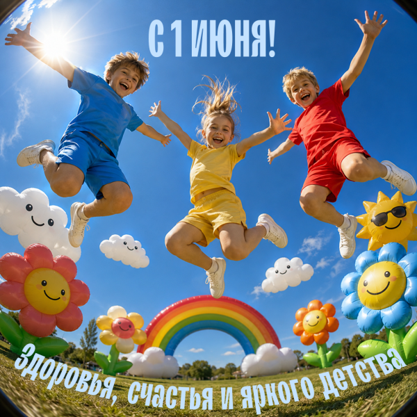 Поздравление с 1 июня на открытке с летними мотивами