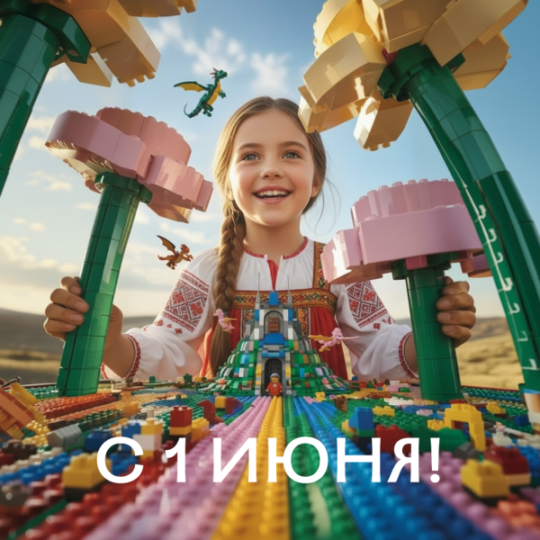 Открытка с 1 июня с солнечными лучами и счастьем