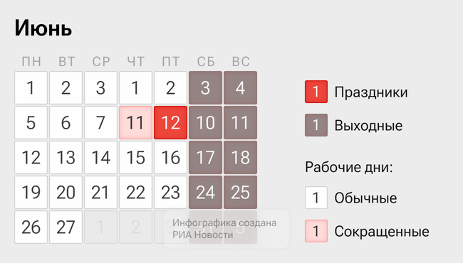 Календарь на июнь в 2026 году