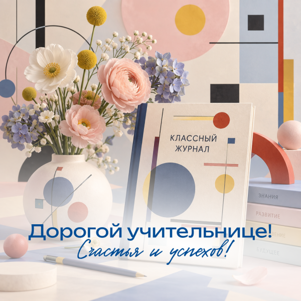 Светлая поздравительная открытка для учительницы: пусть работа приносит только приятные эмоции!