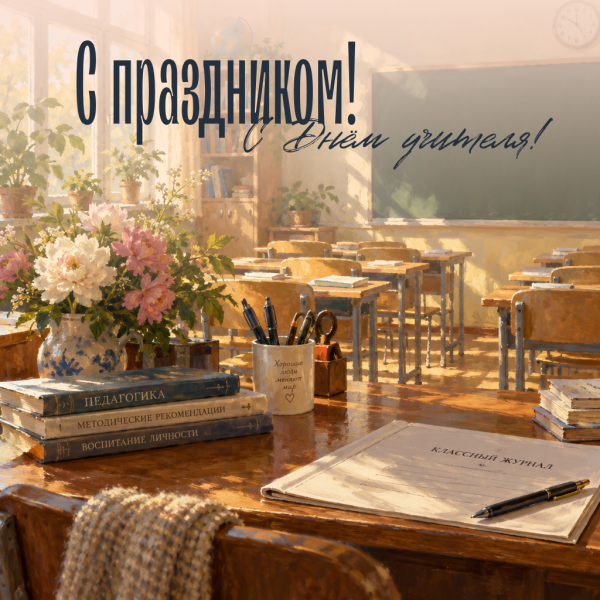 Солнечная открытка на День учителя: радостных дней, отличного настроения и послушных учеников!